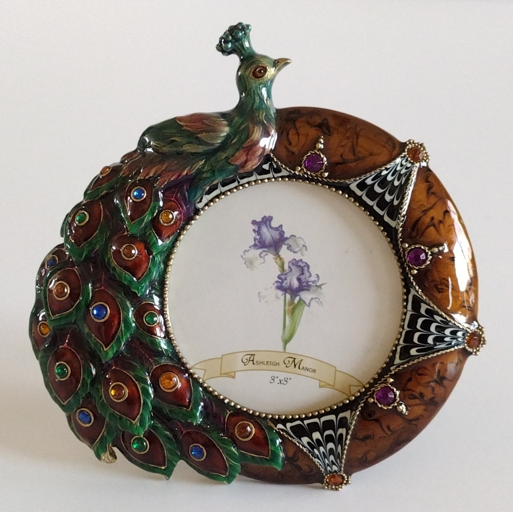 Ashleigh Manor Enameled Embellished Peacock Frame 3x3"